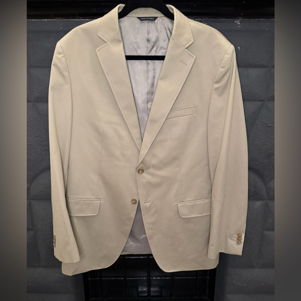 Banana Republic Tessuti Sondrio Italy Blazer Jacket Mens 42R Tan Beige Cotton